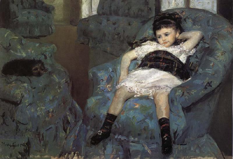 Mary Cassatt The little girl in the blue Sofa oil painting picture